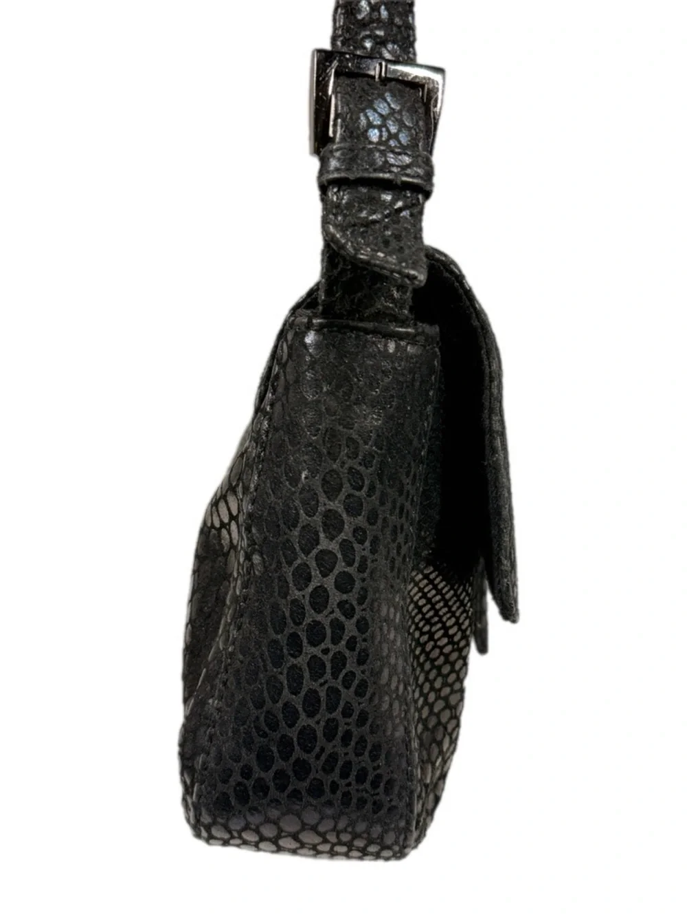 Studio Imports | Textured Black Shoulder Bag Flap Closure Snakeskin print